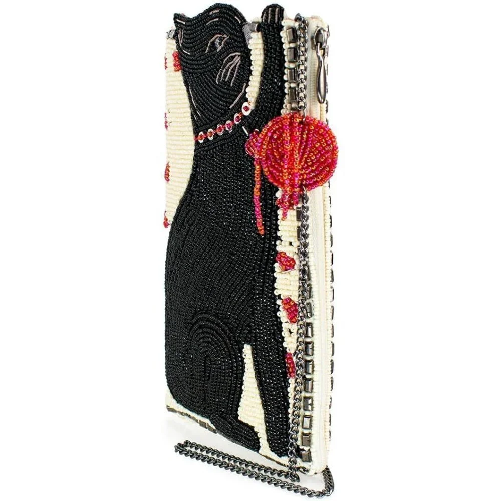 Beaded Cat Crossbody Bag Vegan Friendly Phone Purse with Removable Chain